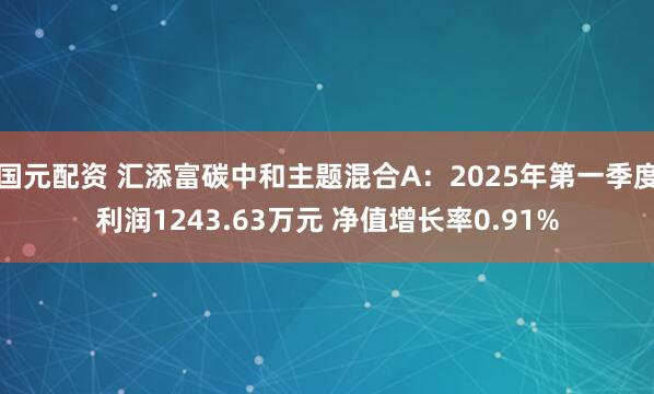 国元配资 汇添富碳中和主题混合A：2025年第一季度利润1243.63万元 净值增长率0.91%